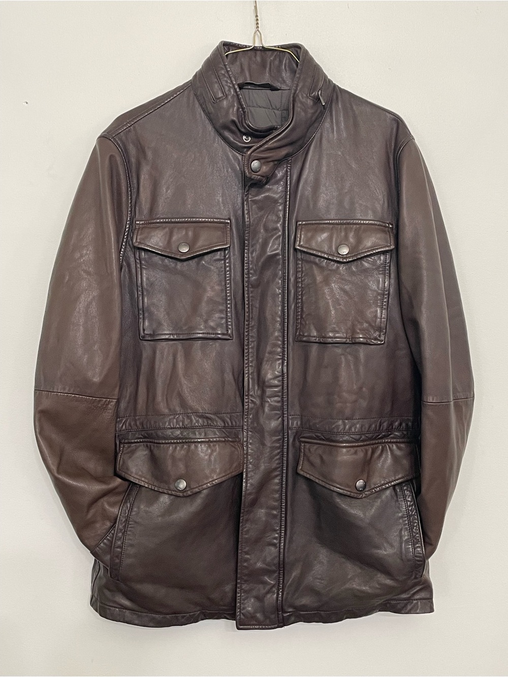 Massimo Dutti Dark Brown Leather Field Jacket